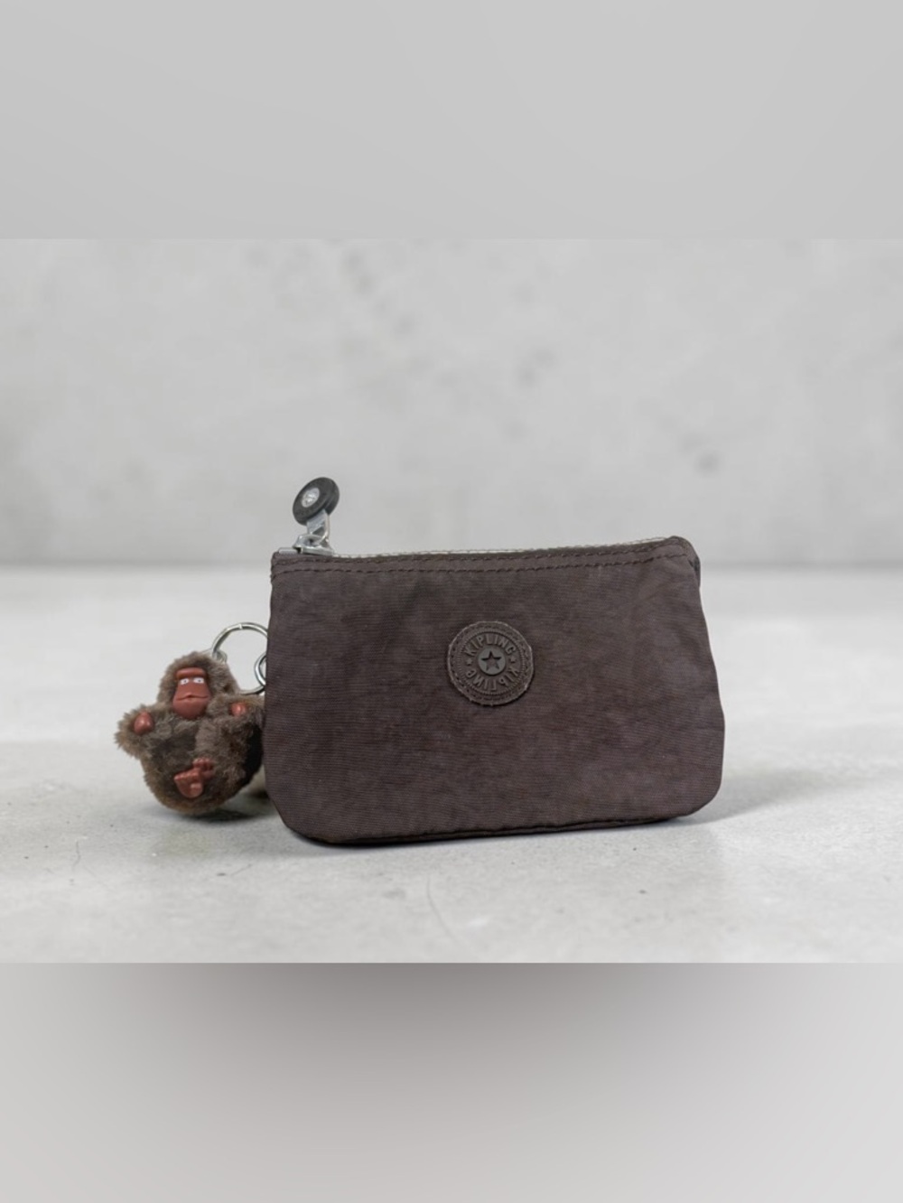 Pre-owned Kipling Brown Small Logo Coin Pouch with Monkey Charm